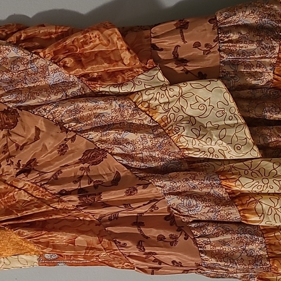 Jack Pot NY 100% Silk Bohemian Festival Patchwork Ruffle Tiered Wrap Skirt OSFM - Picture 3 of 12